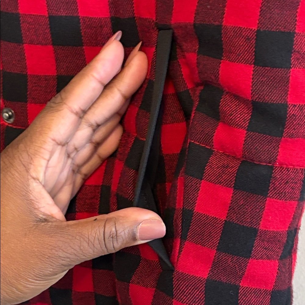 Madewell Black Red Checkers Plaid Puffer Vest with Lined Faux Fur Small - Picture 5 of 6